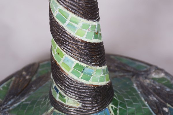 Vintage French Art Deco Table Lamp in Enameled Bronze and Glass Shade, 1970s-WHY-1726473