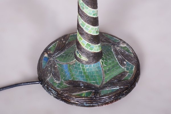 Vintage French Art Deco Table Lamp in Enameled Bronze and Glass Shade, 1970s-WHY-1726473