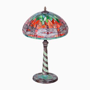 Vintage French Art Deco Table Lamp in Enameled Bronze and Glass Shade, 1970s-WHY-1726473