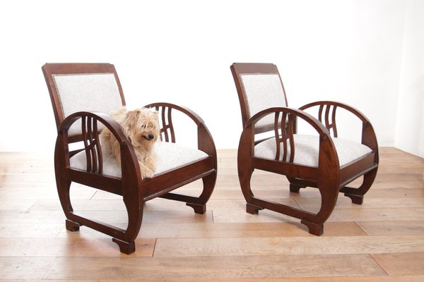 Vintage French Art Deco Wooden Armchairs, 1930s, Set of 2-XQB-1813433