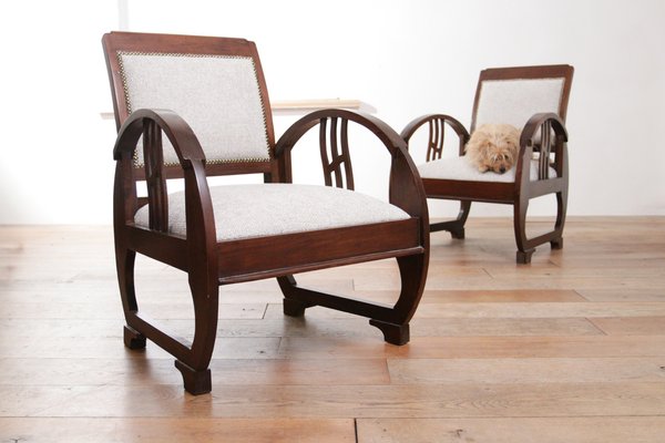 Vintage French Art Deco Wooden Armchairs, 1930s, Set of 2-XQB-1813433