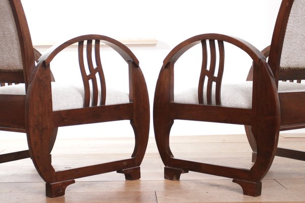 Vintage French Art Deco Wooden Armchairs, 1930s, Set of 2-XQB-1813433