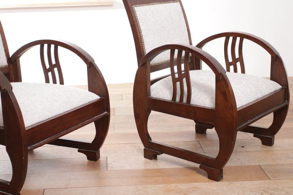 Vintage French Art Deco Wooden Armchairs, 1930s, Set of 2-XQB-1813433