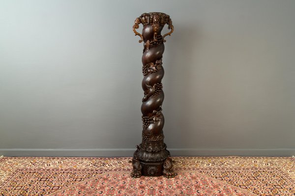 Vintage French Baroque Solomonic Column in Oakwood-KEG-1086713