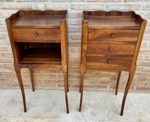 Vintage French Bedside Tables in Walnut and Iron Hardware, 1930, Set of 2-NOU-1374994