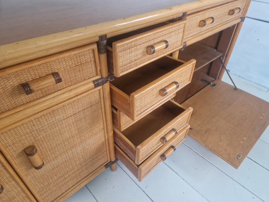 Vintage French Bohemian Style Rattan Sideboard, 1970s-DGW-2032307