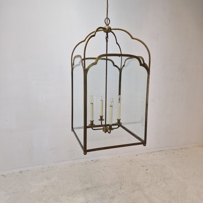 Vintage French Brass and Glass Hall Lanterns, 1930s, Set of 2-RQL-2020164