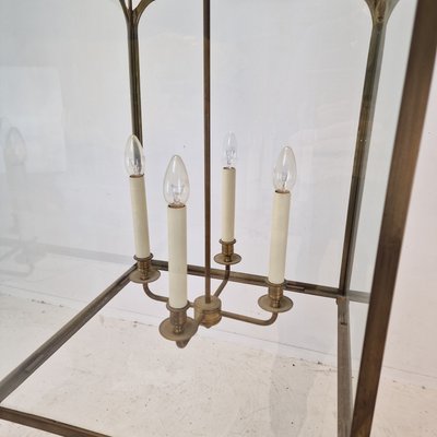 Vintage French Brass and Glass Hall Lanterns, 1930s, Set of 2-RQL-2020164