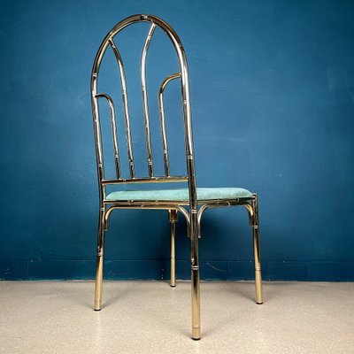 Vintage French Brass Faux Bamboo Dining 4 Chairs and Table, 1970s, Set of 5-WQC-1074323