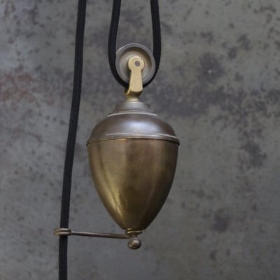 Vintage French Brass Pulley Pendant Lamp-BLS-2016380