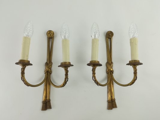 Vintage French Brass Wall Light with Candles, Set of 2-KDB-1304369