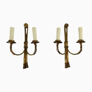 Vintage French Brass Wall Light with Candles, Set of 2-KDB-1304369