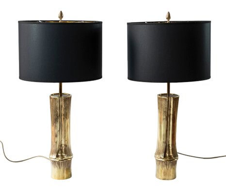 Vintage French Bronze Bamboo Table Lamps by Maison Charles, Set of 2-ZVH-1193218