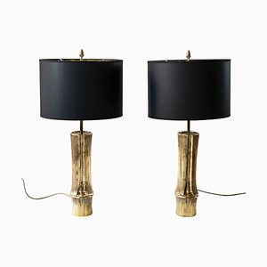 Vintage French Bronze Bamboo Table Lamps by Maison Charles, Set of 2-ZVH-1193218