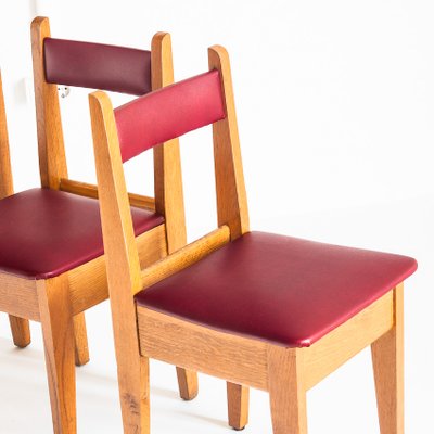 Vintage French Chairs in Oak & Imitation Leather, 1950s, Set of 4-ZFJ-958006