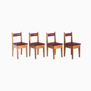 Vintage French Chairs in Oak & Imitation Leather, 1950s, Set of 4-ZFJ-958006