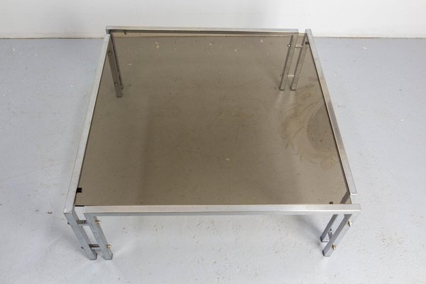 Vintage French Coffee Table in Chrome and Smoked Glass, 1970-RIU-2018634