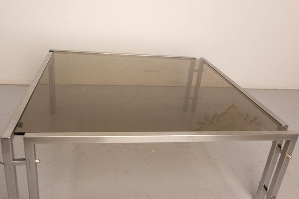 Vintage French Coffee Table in Chrome and Smoked Glass, 1970-RIU-2018634