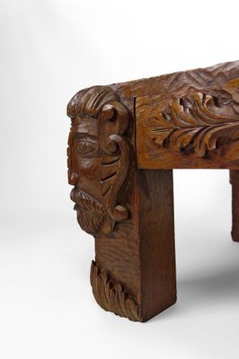 Vintage French Coffee Table in Oak Carved with Faun Heads and Marble Top, 1940-XNH-1804563