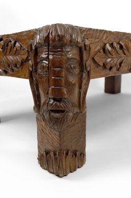 Vintage French Coffee Table in Oak Carved with Faun Heads and Marble Top, 1940-XNH-1804563