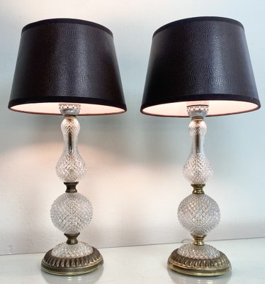 Vintage French Cut Glass and Brass Table Lamps, 1950s, Set of 2-WZZ-982728