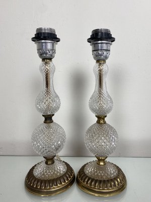 Vintage French Cut Glass and Brass Table Lamps, 1950s, Set of 2-WZZ-982728