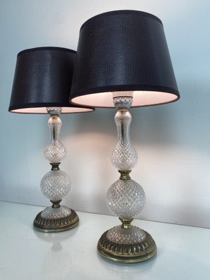 Vintage French Cut Glass and Brass Table Lamps, 1950s, Set of 2-WZZ-982728