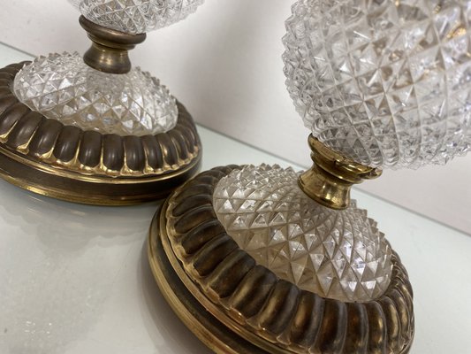 Vintage French Cut Glass and Brass Table Lamps, 1950s, Set of 2-WZZ-982728