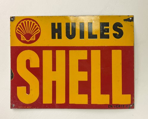 Vintage French Enamel Sign Shell Huiles, 1931-WZZ-1736035