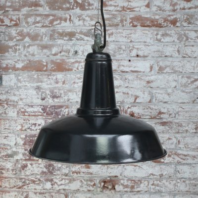 Vintage French Industrial Black Enamel Pendant Lamp-BLS-1743118