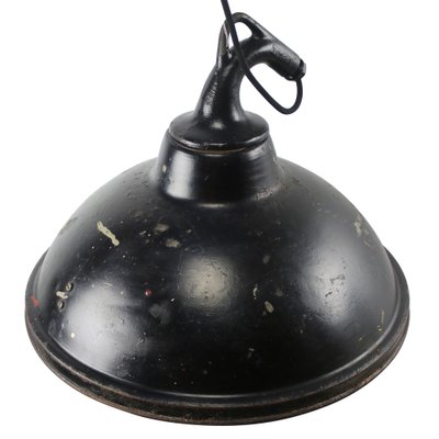 Vintage French Industrial Black Metal & Cast Iron Pendant Light-BLS-1791852