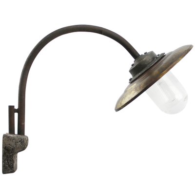 Vintage French Industrial Brass, Clear Glass and Cast Iron Wall Lamp-BLS-1822207