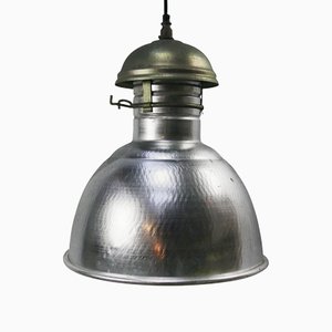 Vintage French Industrial Silver Metal Pendant Light-BLS-1138349