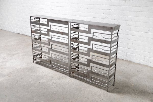 Vintage French Metal Geometric Console Tables, Set of 2-WUY-546794