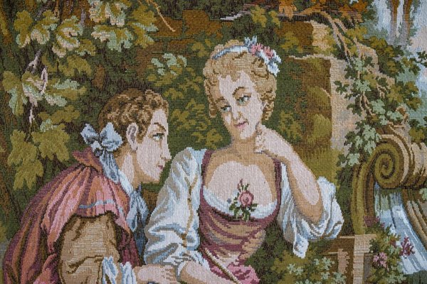 Vintage French Tapestry Wall Hanging Gallant Scene, 1970s-KEG-1997647