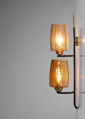 Vintage French Wall Lights in Glass and Brass, 1950, Set of 2-YU-1398657