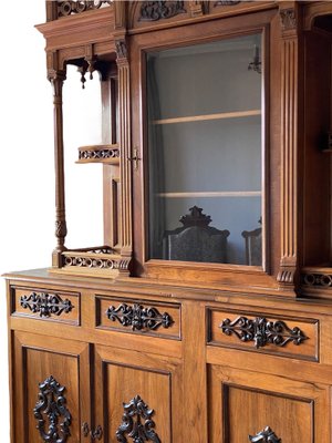 Vintage French Walnut and Pine Sideboard with Showcase-JXY-1723719