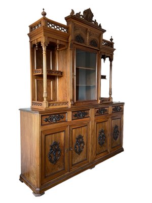 Vintage French Walnut and Pine Sideboard with Showcase-JXY-1723719