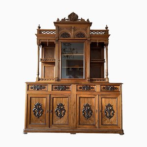 Vintage French Walnut and Pine Sideboard with Showcase-JXY-1723719