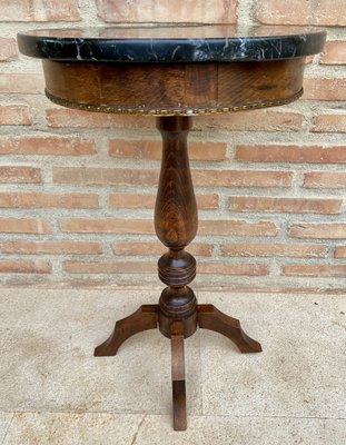 Vintage French Walnut Side Table with Black Marbled Tabletop, 1880s-NOU-1806356