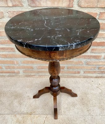 Vintage French Walnut Side Table with Black Marbled Tabletop, 1880s-NOU-1806356