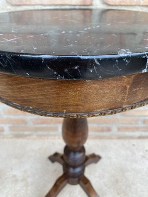 Vintage French Walnut Side Table with Black Marbled Tabletop, 1880s-NOU-1806356