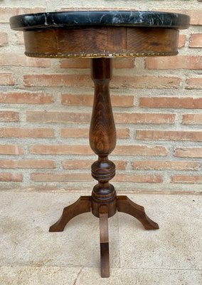 Vintage French Walnut Side Table with Black Marbled Tabletop, 1880s-NOU-1806356