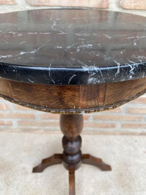 Vintage French Walnut Side Table with Black Marbled Tabletop, 1880s-NOU-1806356