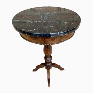 Vintage French Walnut Side Table with Black Marbled Tabletop, 1880s-NOU-1806356