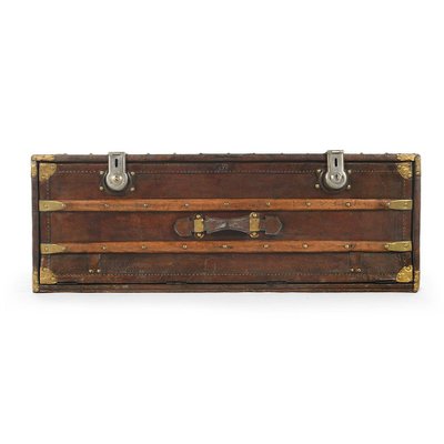 Vintage French Wood and Leather Trunk-NQ-676304