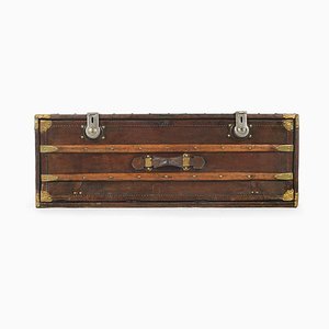 Vintage French Wood and Leather Trunk-NQ-676304