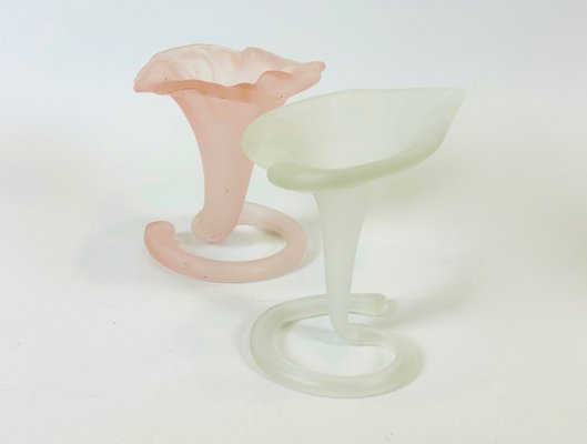 Vintage Frosted & Pink Hand Made Glass Lilly Vases from Stiver, 1970s, Set of 2-ZCY-2027872