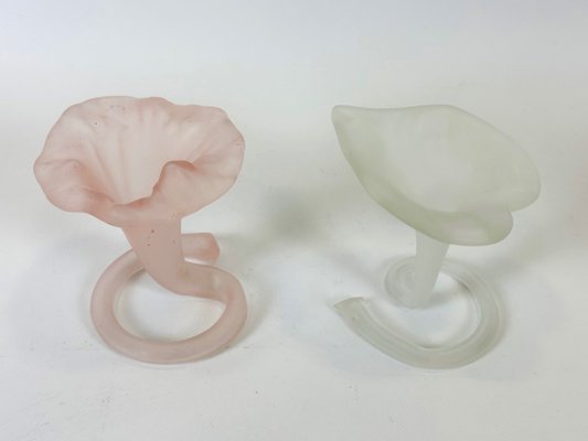 Vintage Frosted & Pink Hand Made Glass Lilly Vases from Stiver, 1970s, Set of 2-ZCY-2027872