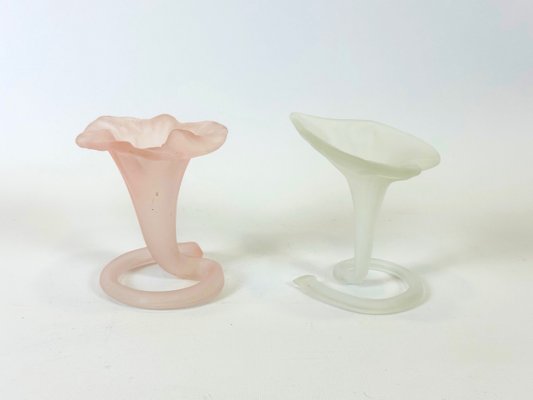 Vintage Frosted & Pink Hand Made Glass Lilly Vases from Stiver, 1970s, Set of 2-ZCY-2027872